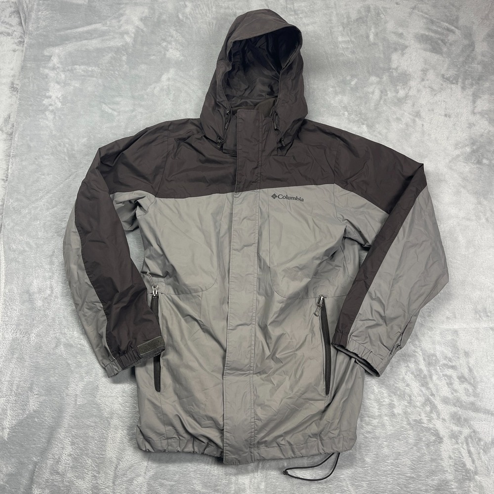 Columbia Jacket Mens Small Gray Brown Hooded Long Sleeve Omni-Shield Full Zip